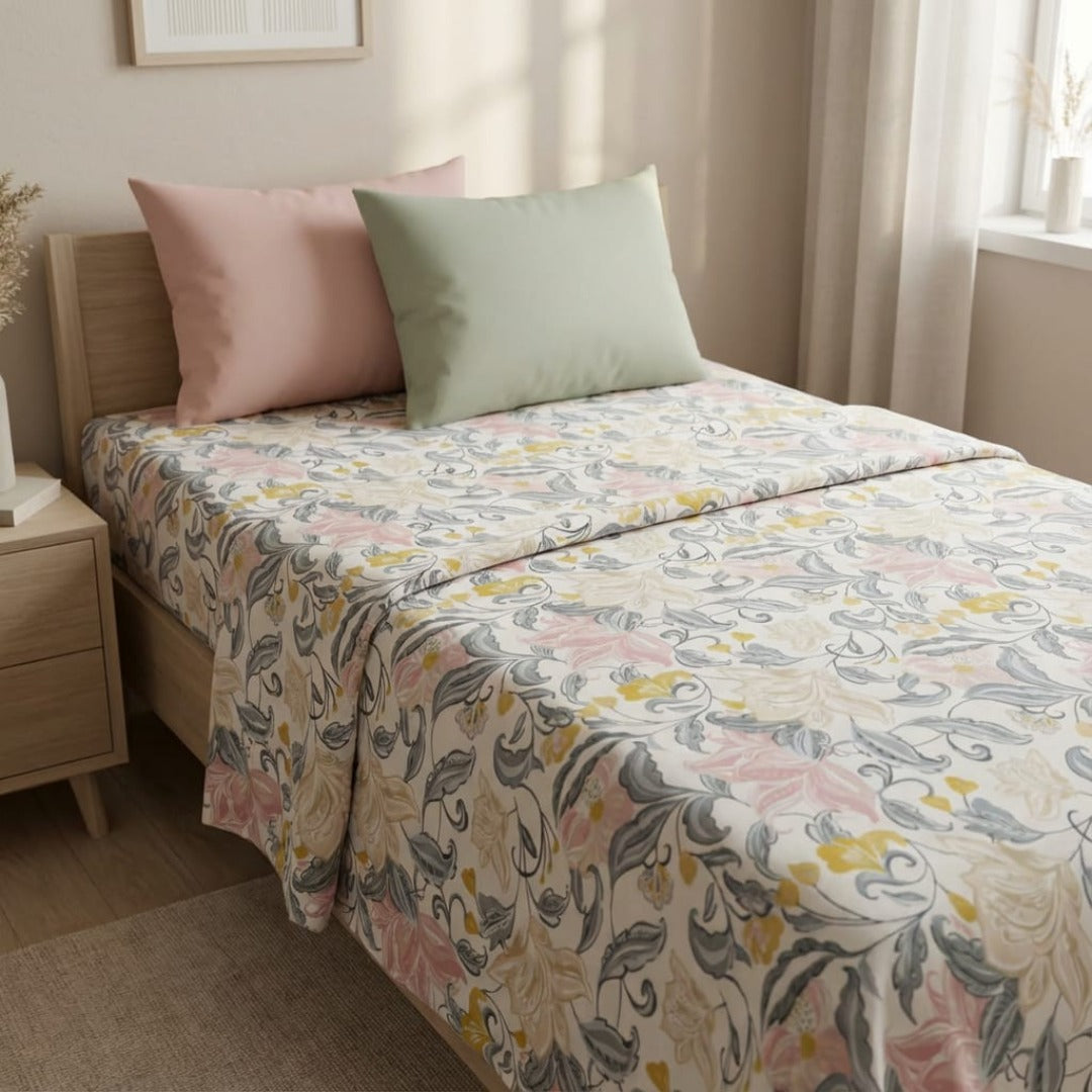 Floral Printed Bedsheet Set with Pillow Covers | Silky Smooth & Breathable