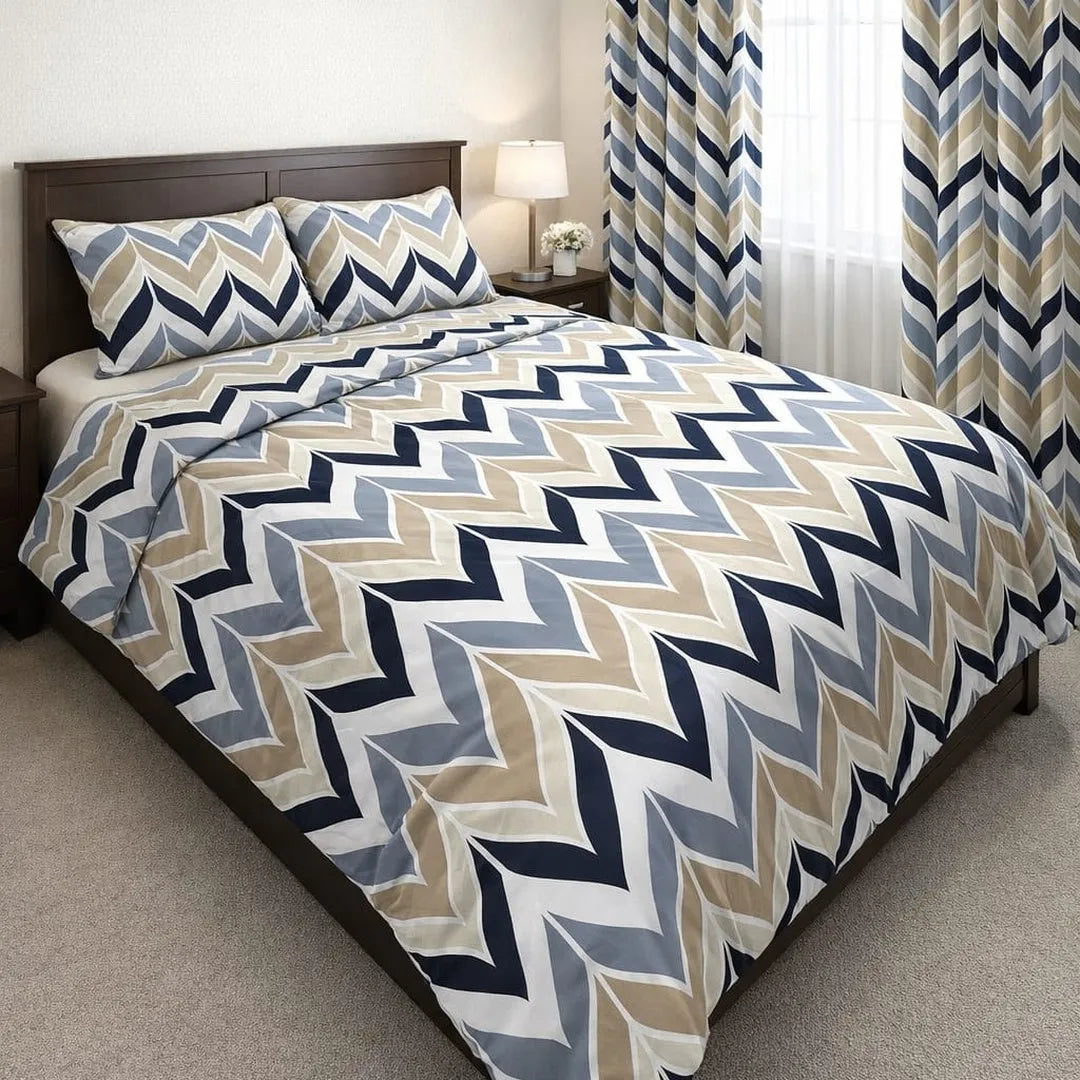 Chevron Print Cotton Sateen Bedsheet Set – Soft, Elegant & Premium Comfort