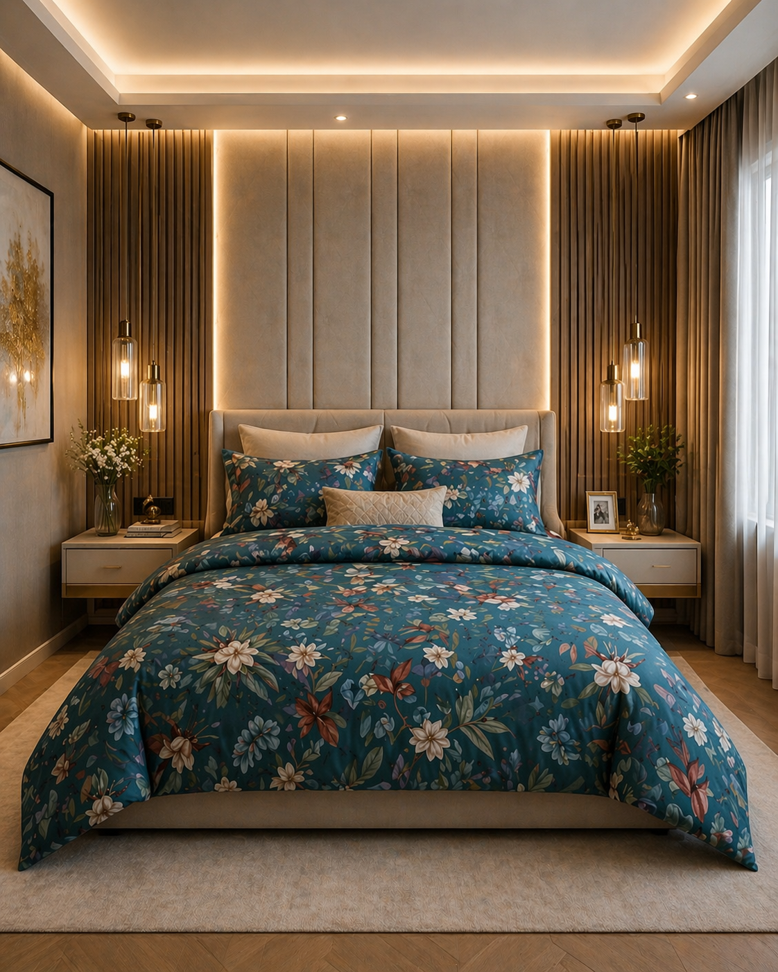 Floral Blue Cotton Bedsheet Set – Soft, Elegant & Premium Comfort