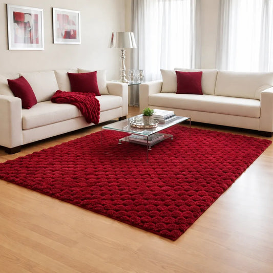 Deep Red Plush Area Rug – Soft, Luxurious Living Room Decor 3*5
