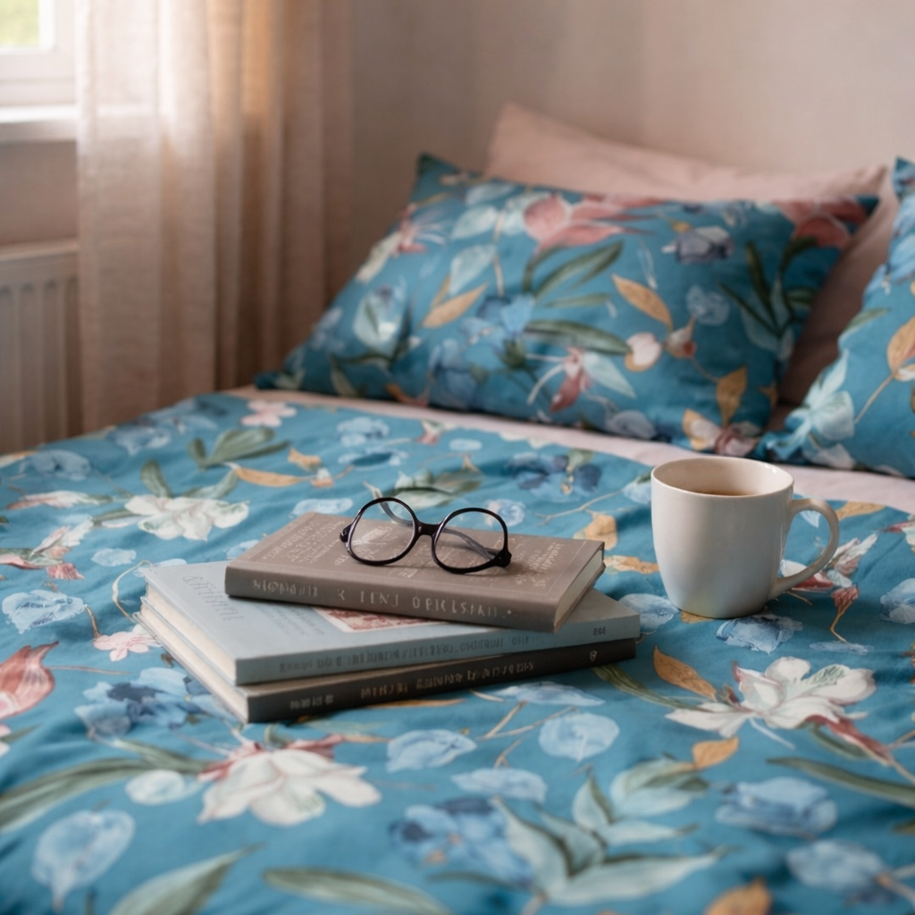 Floral Blue Cotton Bedsheet Set – Soft, Elegant & Premium Comfort