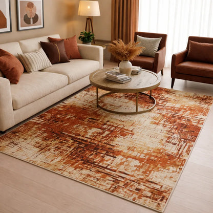 Modern Abstract Rug – Rust & Beige Contemporary Floor Decor 46"×70"