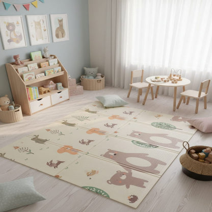Woodland Animals Kids Rugs – Soft Neutral Nursery & Playroom Floor Rugs