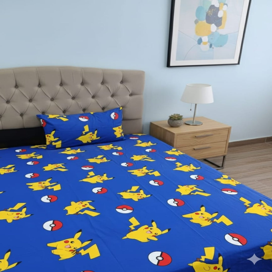 Pikachu Blue Kids Bedsheet – Fun Cartoon Print for Happy Bedrooms