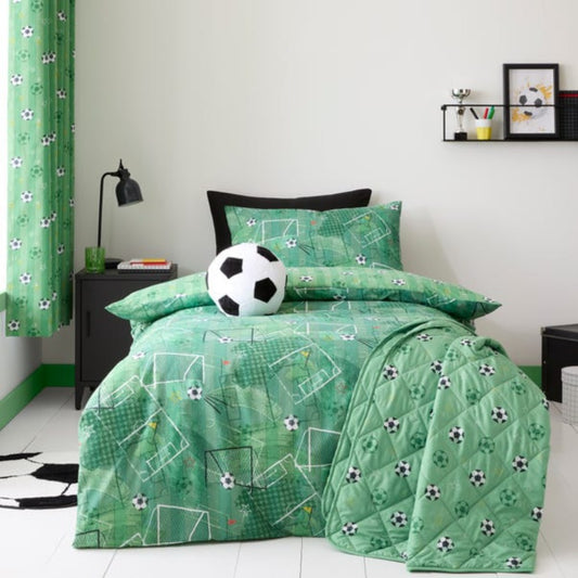 Football Theme Green Kids Bedsheet – Playful Sports Print for Little Champions