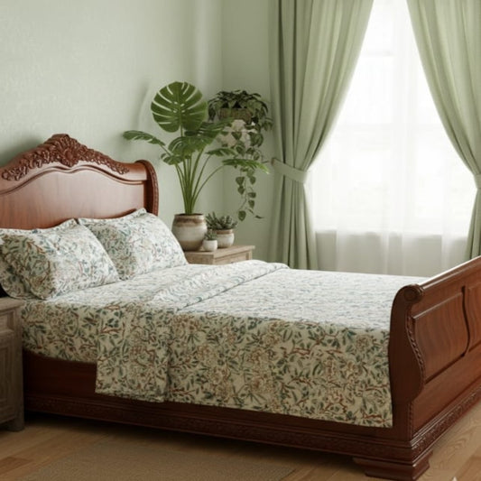 Cotton Floral Printed Bedsheet Set with Pillow Covers | Soft, Breathable & Durable