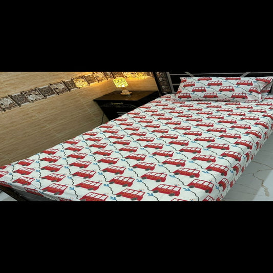 Red Bus Adventure Kids Bedsheet – Fun Vehicle Print for Little Travelers