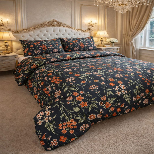 Midnight Bloom Cotton Bedsheet Set – Rich Floral Comfort for Everyday Use