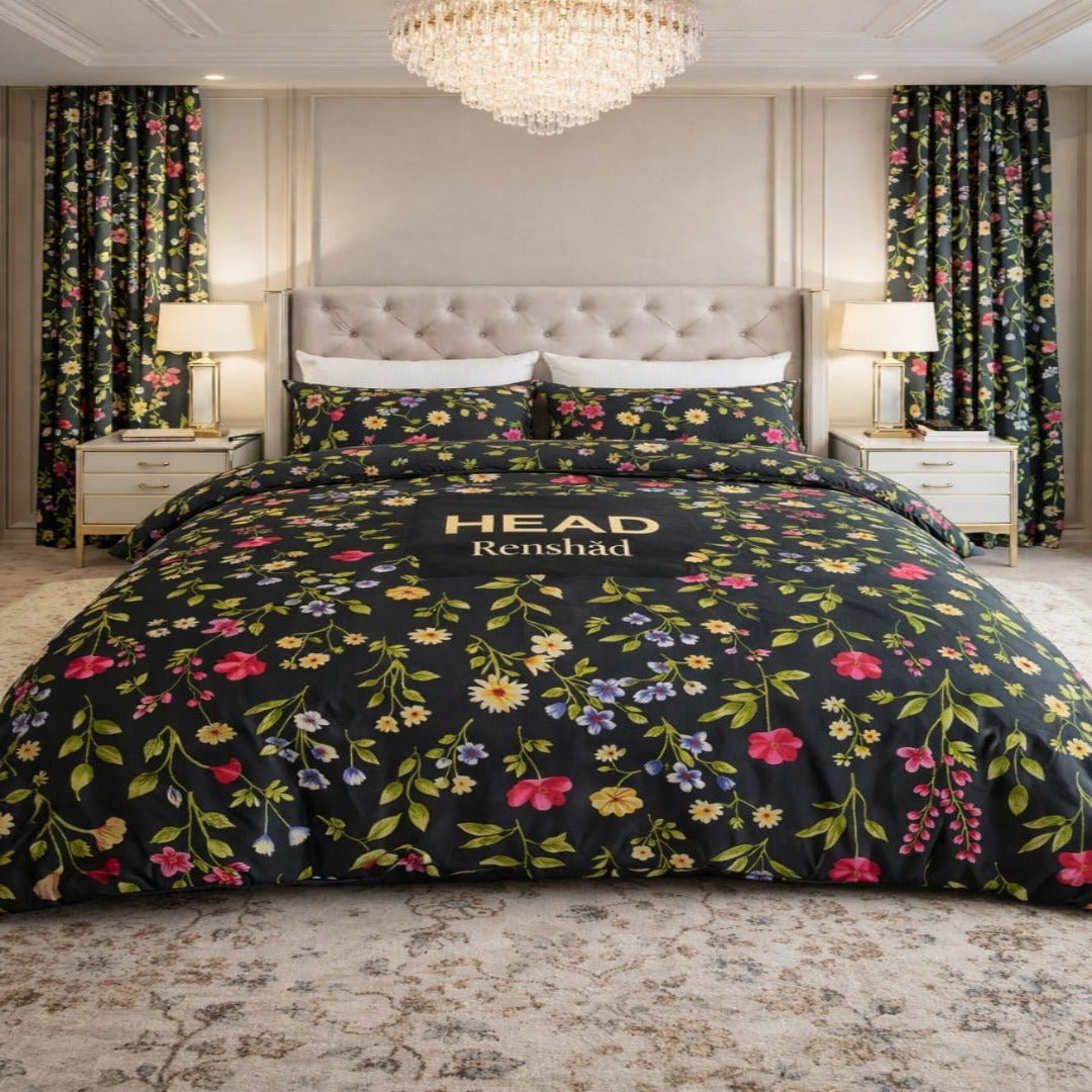 Midnight Garden Cotton Bedsheet Set – Premium Floral Luxury