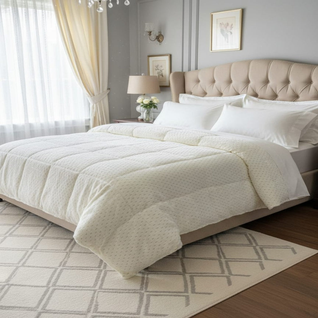 Luxury Ivory Quilted Fancy Bedsheet Set with Elegant Texture