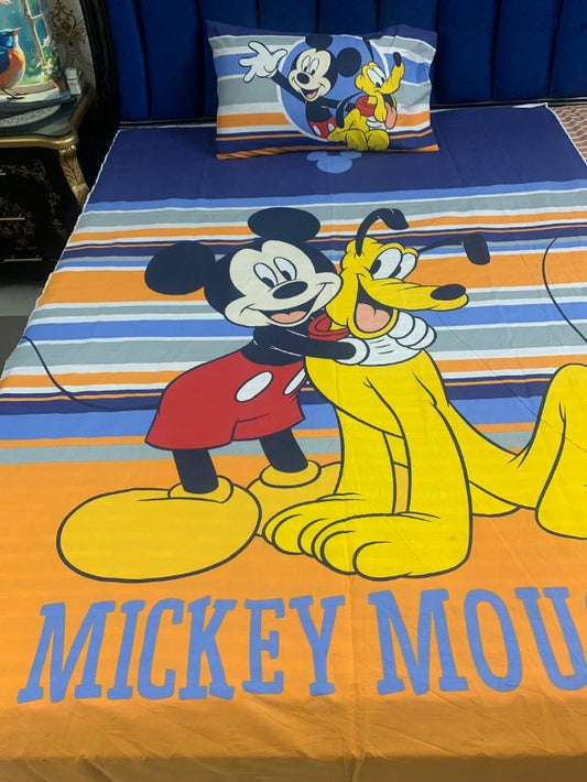 Mickey & Pluto Friendship Kids Bedsheet – Cheerful Cartoon Print