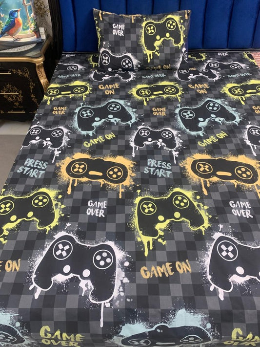 Game On Black Kids Bedsheet – Cool Gaming Controller Print for Young Gamers