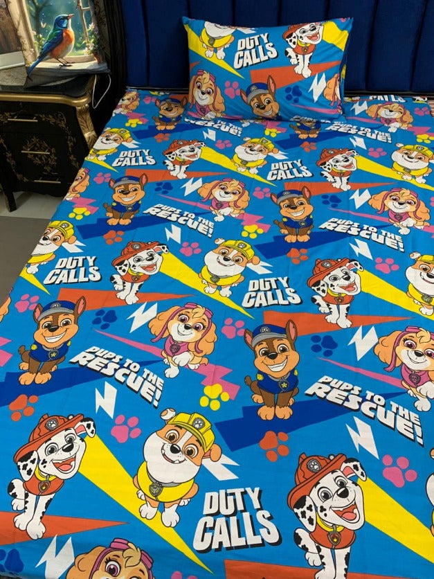 Paw Patrol Rescue Team Kids Bedsheet – “Duty Calls” Action Print