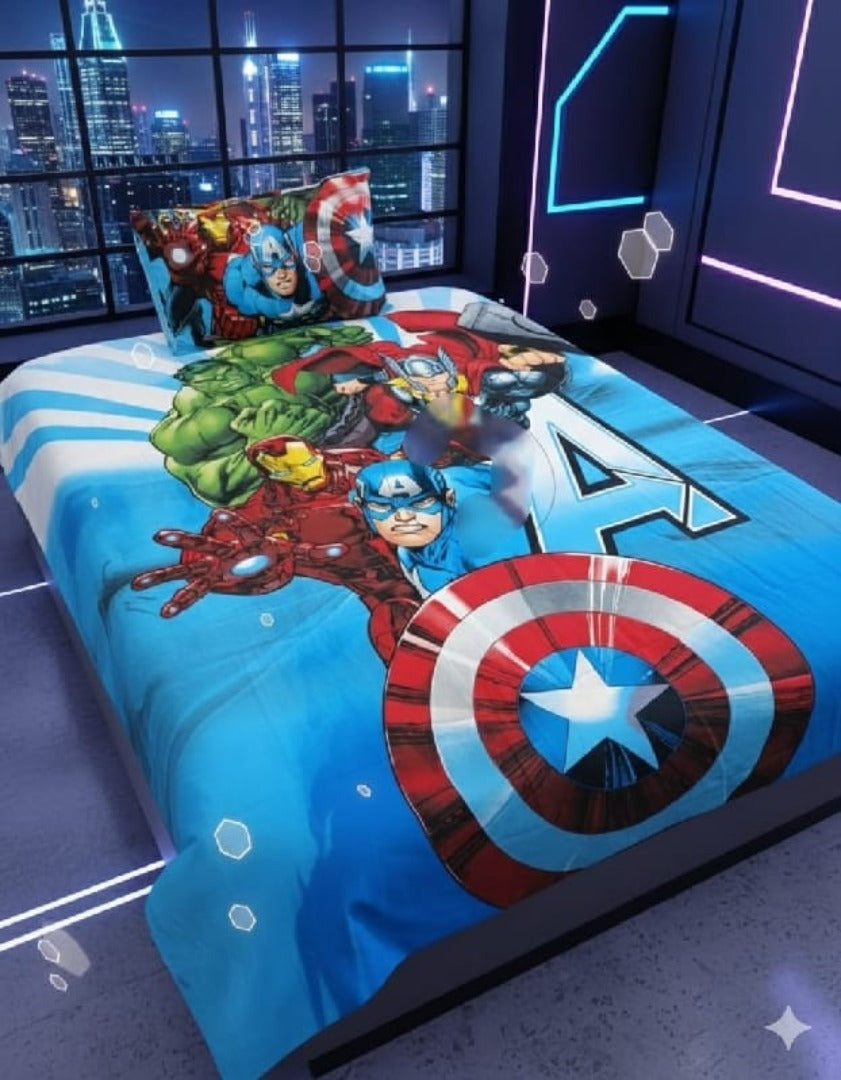 Avengers Power Blue Kids Bedsheet – Marvel Superheroes Action Print