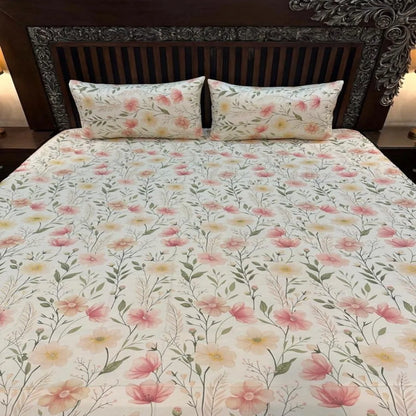 Soft Blossom Floral Printed Cotton Bedsheet Set with Pillow Covers