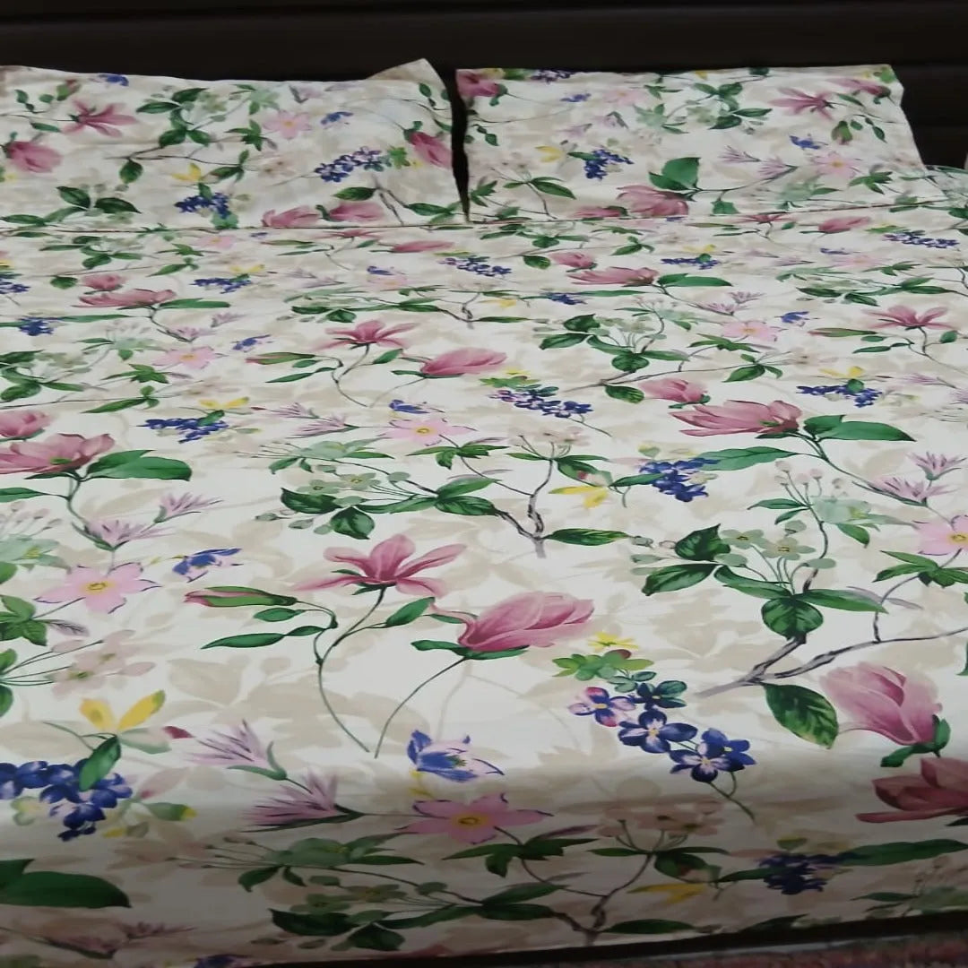 Floral Garden Cotton Sateen Bedsheet Set – Soft Touch, Elegant Design & Premium Comfort