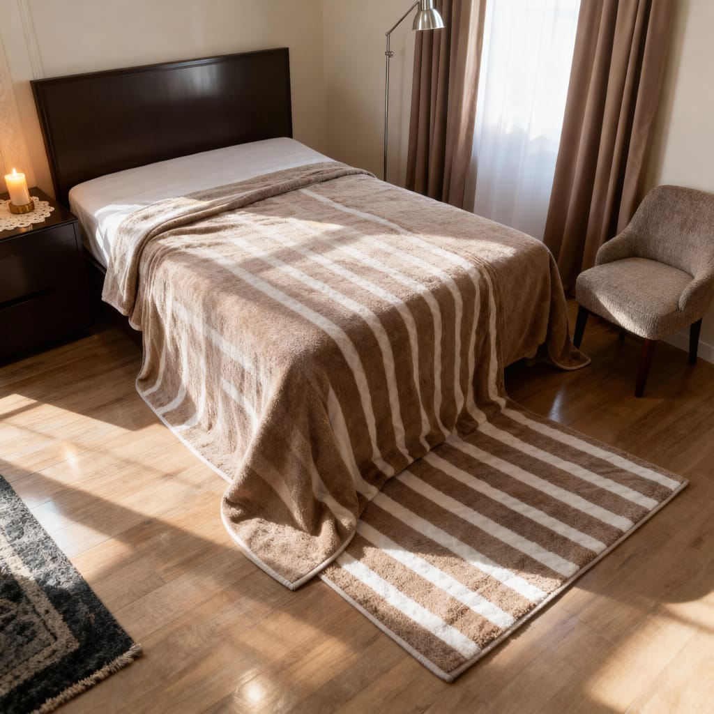 Premium Soft Striped Bedsheet Set – Warm Beige & Brown Comfort Fit