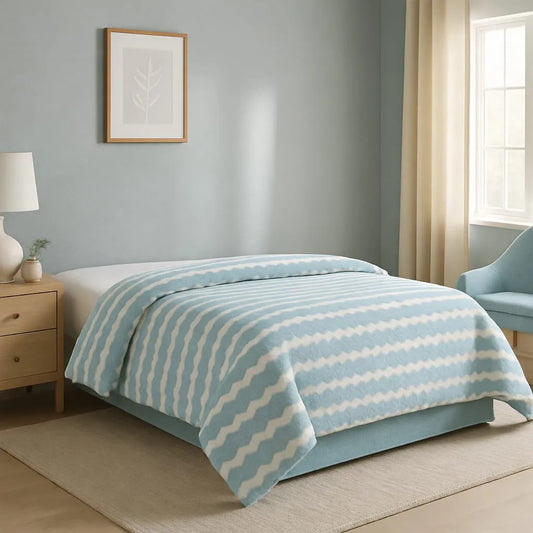 Soft Blue Zigzag Pattern Bedsheet – Modern & Cozy Bedding
