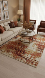 Modern Abstract Rug – Rust & Beige Contemporary Floor Decor 46"×70"