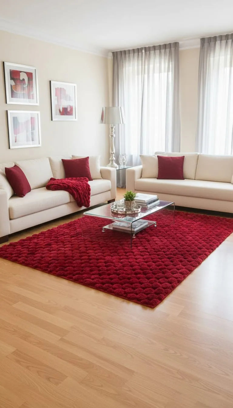 Deep Red Plush Area Rug – Soft, Luxurious Living Room Decor 3*5