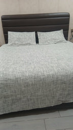 Textured Grey Minimal Printed Cotton Bedsheet Set with Pillow Covers