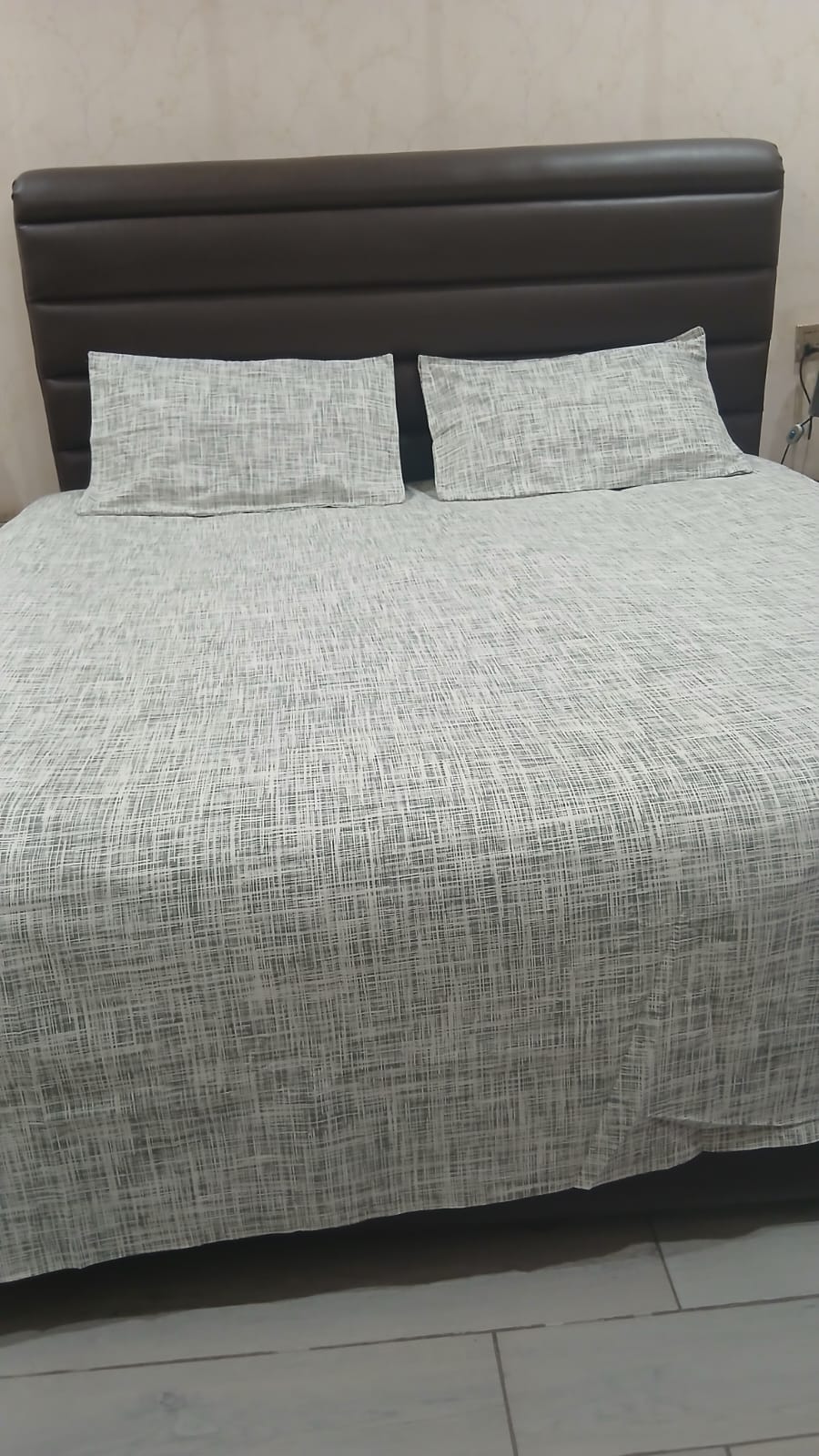 Textured Grey Minimal Printed Cotton Bedsheet Set with Pillow Covers