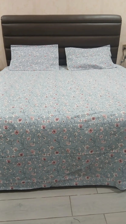 Pastel Floral Printed Cotton Bedsheet Set with Pillow Covers