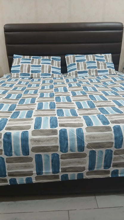Geometric Printed Cotton Bedsheet Set with Pillow Covers