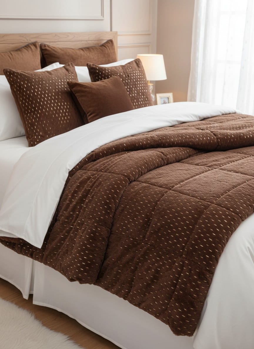 Luxury Chocolate Quilted Fancy Bedsheet Set with Timeless Comfort