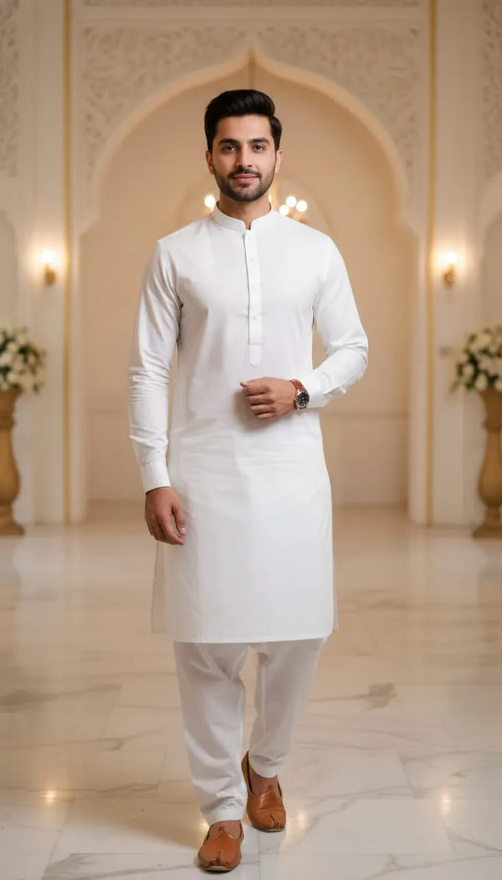 Classic White Men’s Kurta Pajama Set
