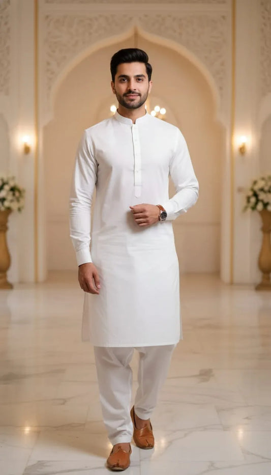 Classic White Men’s Kurta Pajama Set