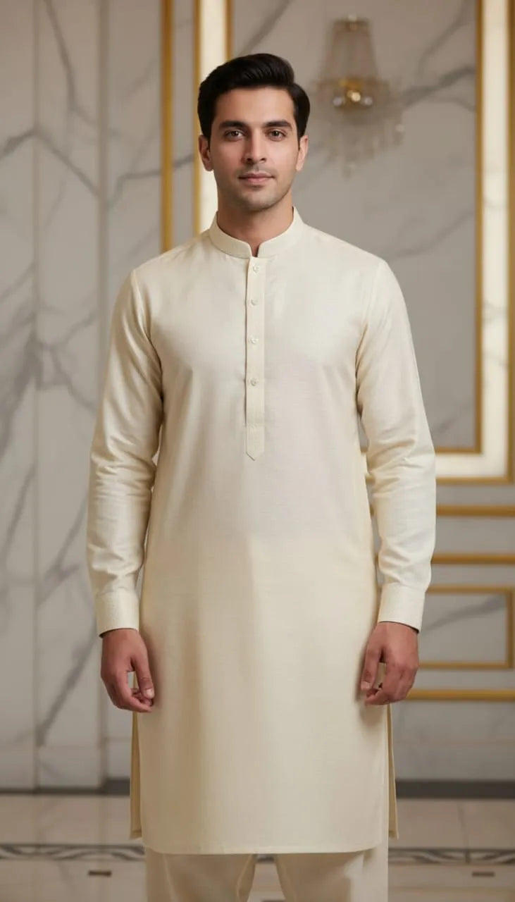 Men’s Cream Kurta Pajama Set – Classic Elegance & Timeless Comfort