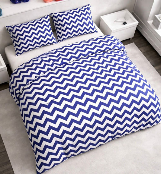 Premium Cotton Zigzag Bedsheet Set – Royal Blue & White