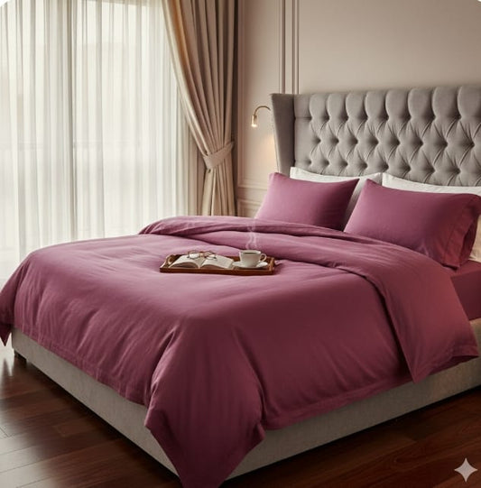 Cotton Satin Solid Bedsheet Set with Pillow Covers | Silky Smooth, Breathable & Premium Finish