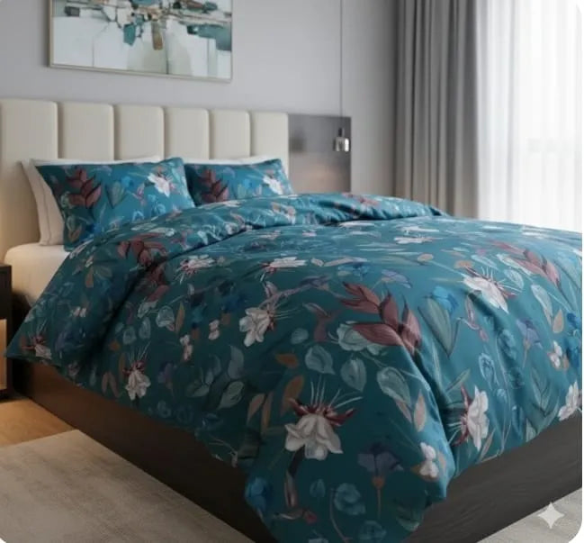 Floral Blue Cotton Bedsheet Set – Soft, Elegant & Premium Comfort