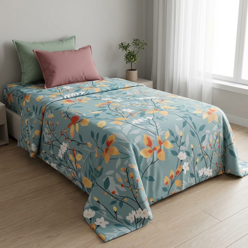 Spring Bloom Cotton Satin Bedsheet Set – Soft, Fresh & Floral Comfort
