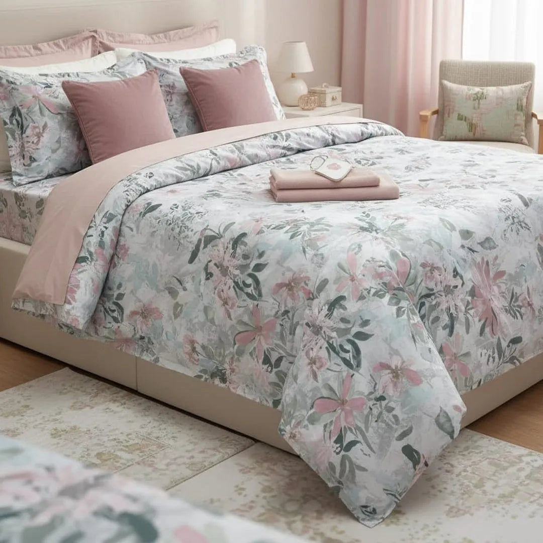 Blush Bloom Cotton Sateen Bedsheet Set – Soft, Elegant & Premium Comfort
