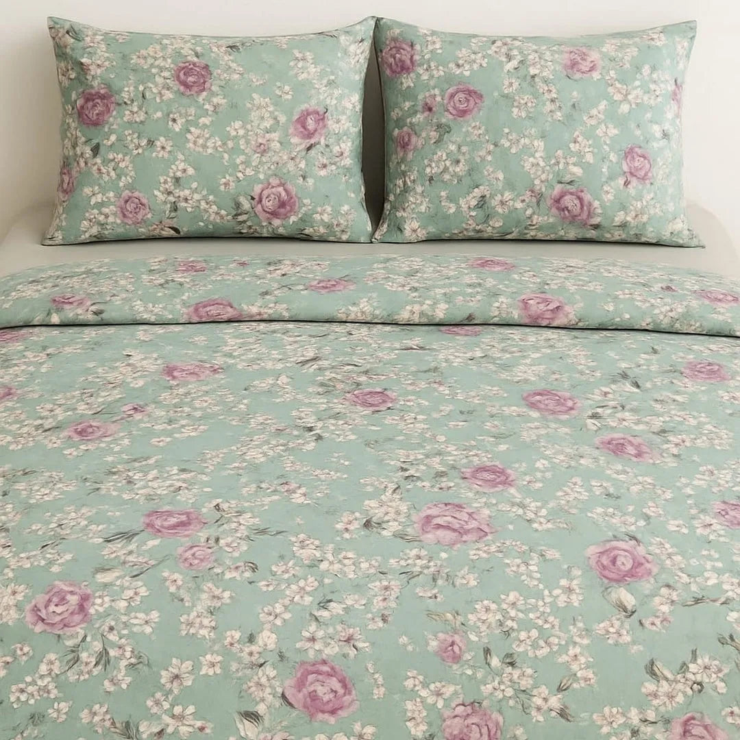 Floral Garden Cotton Sateen Bedsheet Set – Soft, Elegant & Premium Comfort