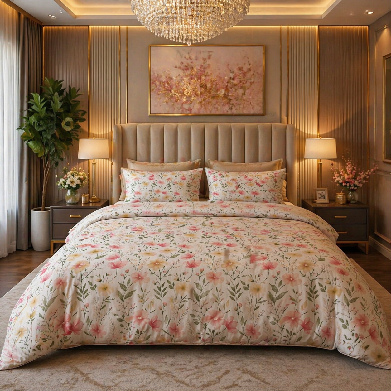 Soft Blossom Floral Printed Cotton Bedsheet Set with Pillow Covers