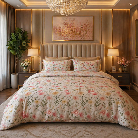 Soft Blossom Floral Printed Cotton Bedsheet Set with Pillow Covers