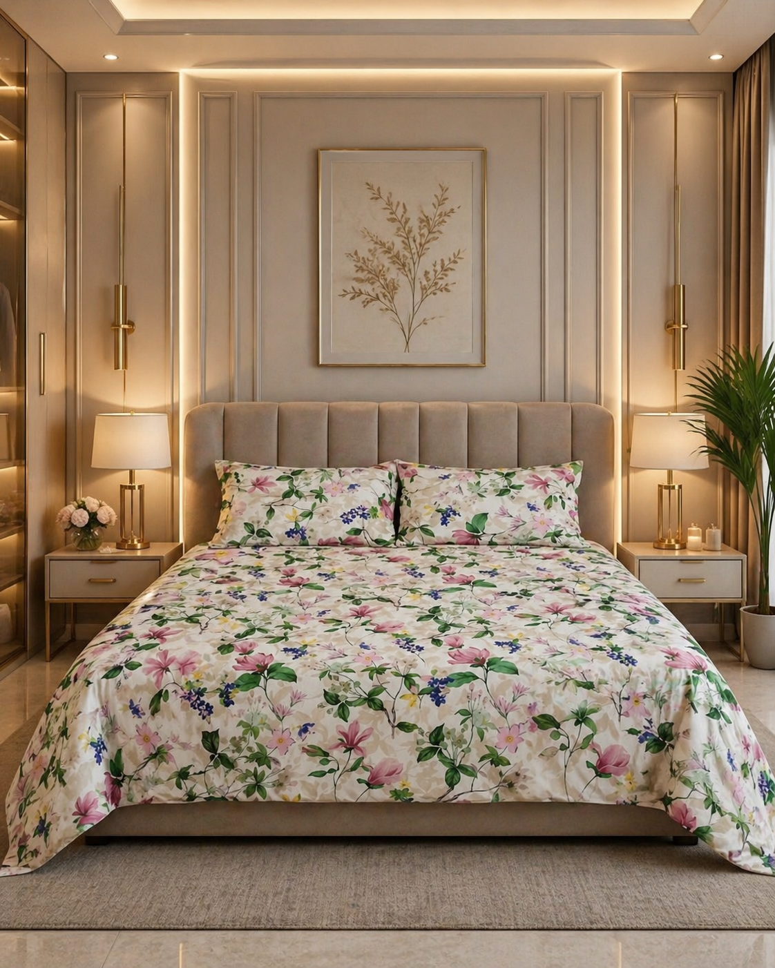 Floral Garden Cotton Sateen Bedsheet Set – Soft Touch, Elegant Design & Premium Comfort