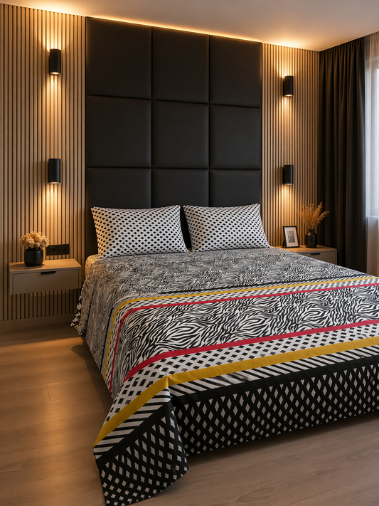 Geometric Printed Cotton Bedsheet Set with Pillow Covers
