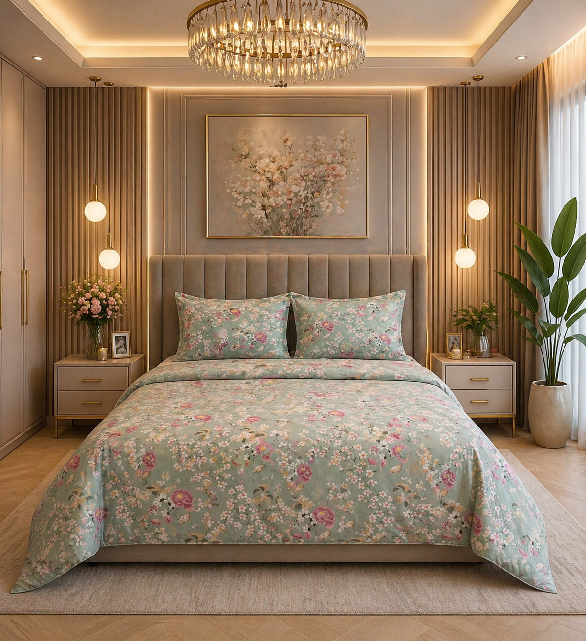 Floral Garden Cotton Sateen Bedsheet Set – Soft, Elegant & Premium Comfort