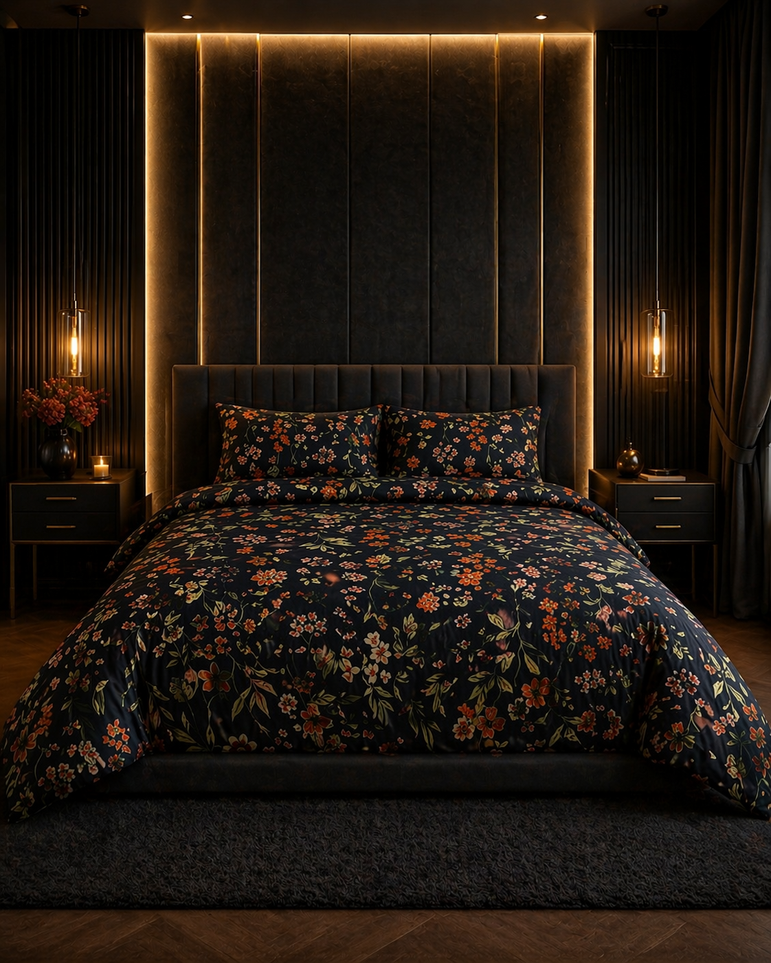 Midnight Bloom Cotton Bedsheet Set – Rich Floral Comfort for Everyday Use
