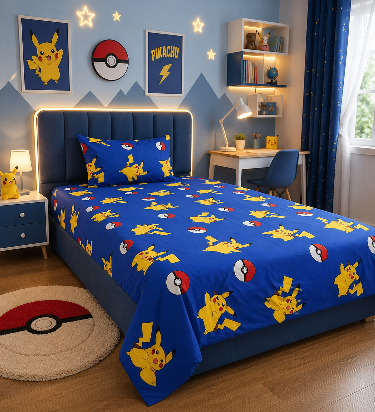 Pikachu Blue Kids Bedsheet – Fun Cartoon Print for Happy Bedrooms