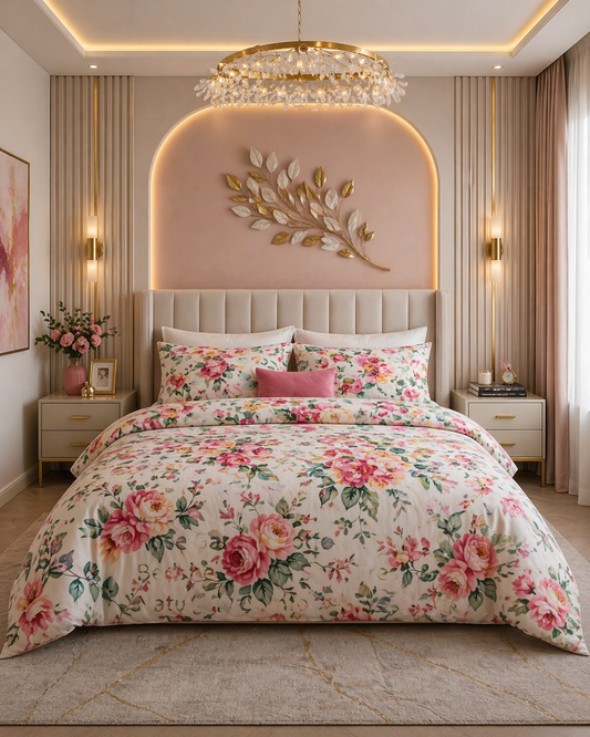 Rose Garden Cotton Bedsheet Set – Soft, Fresh & Naturally Comfortable