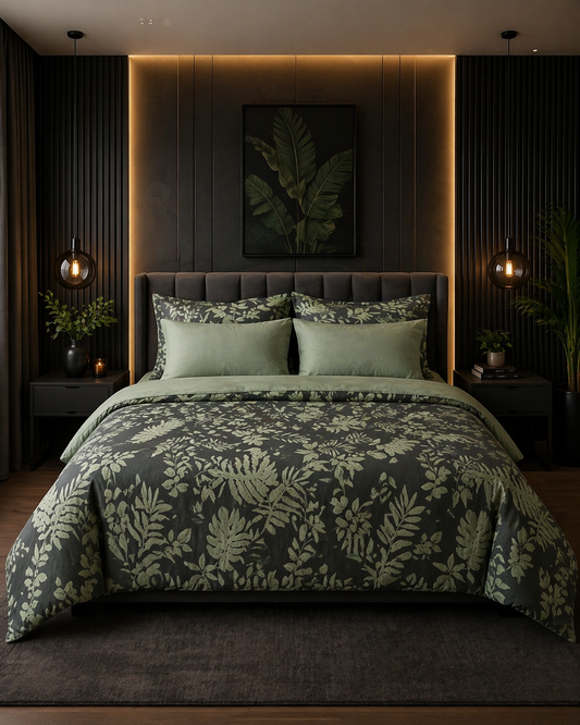 Botanical Cotton Satin Bedsheet Set – Nature-Inspired Luxury & Comfort