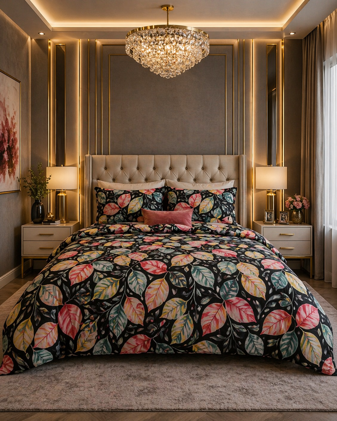 Autumn Leaf Cotton Bedsheet Set – Bold Elegance with Silky Comfort