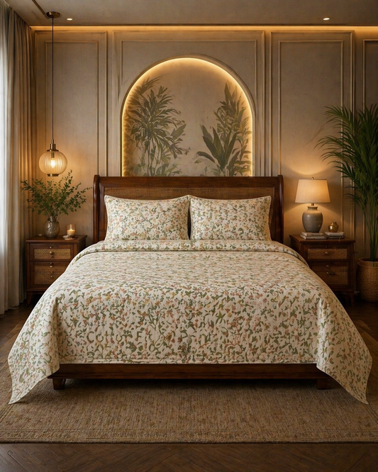 Cotton Floral Printed Bedsheet Set with Pillow Covers | Soft, Breathable & Durable